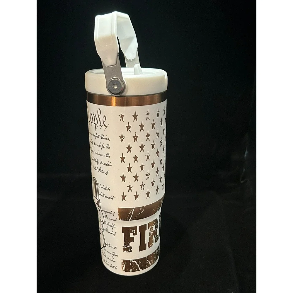 30oz Copper Plated Fireman Water Bottle with Flip Straw